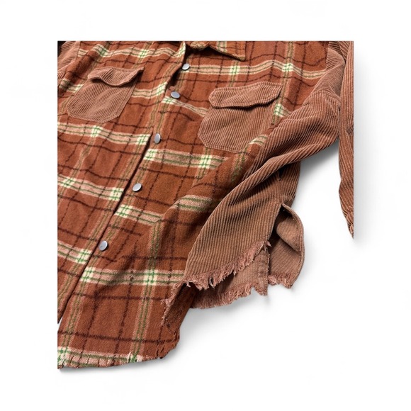 Fantastic Fawn Plaid Corduroy Shacket Oversized Button Up Shirt Jacket Women S‎ - Picture 5 of 12
